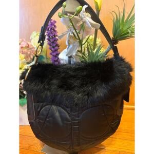 Coach #3586 Rabbit Fur And Quilted Satin Purse BAG( 210